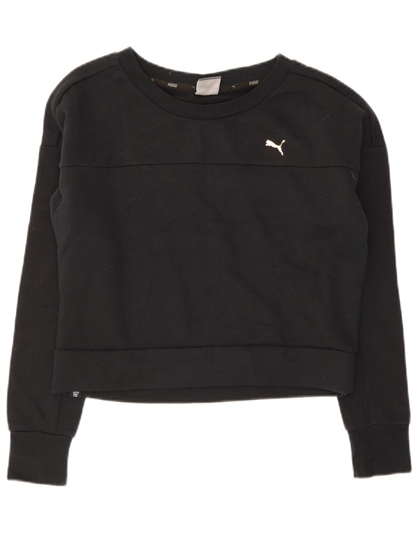 Puma Damen Crop Sweatshirt Pullover UK 12 Medium Schwarz Baumwolle
