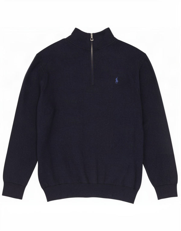 Polo Ralph Lauren Mens Zip Neck Jumper Sweater XL Navy Blue Cotton