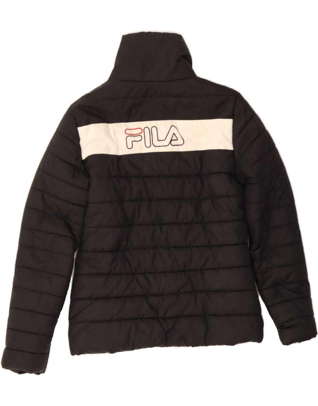 FILA Womens Graphic Padded Jacket UK 10 Small Black Colourblock Polyester Vintage Fila and Second-Hand Fila from Messina Hembry 
