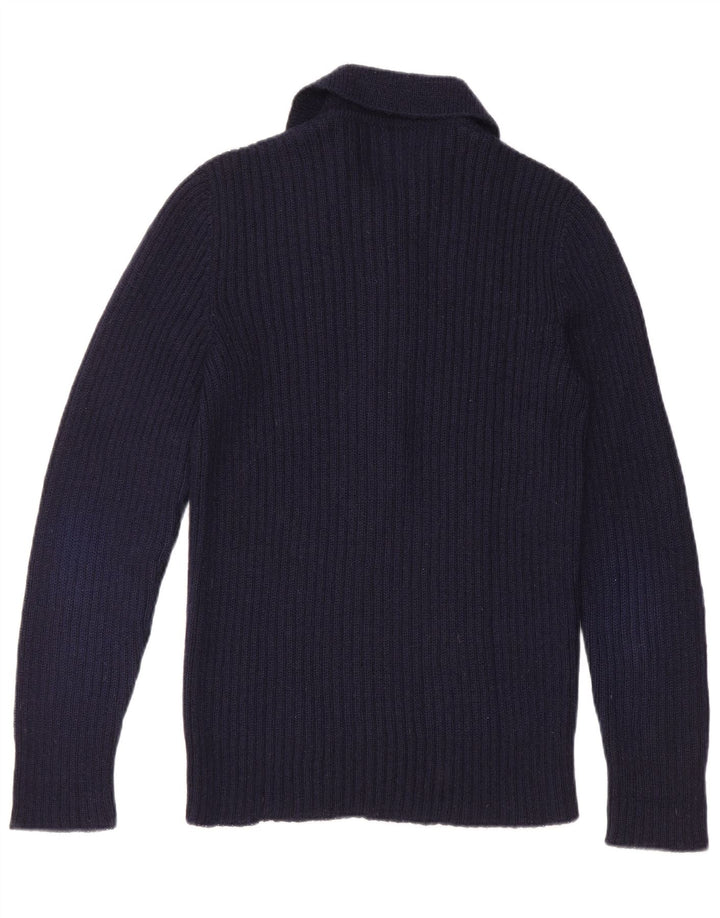 Maglione vintage da uomo con collo alto piccolo blu navy