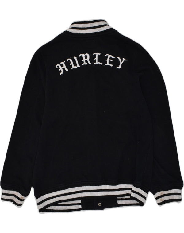 HURLEY Boys Graphic Varsity Jacket 11-12 Years Large Black Cotton