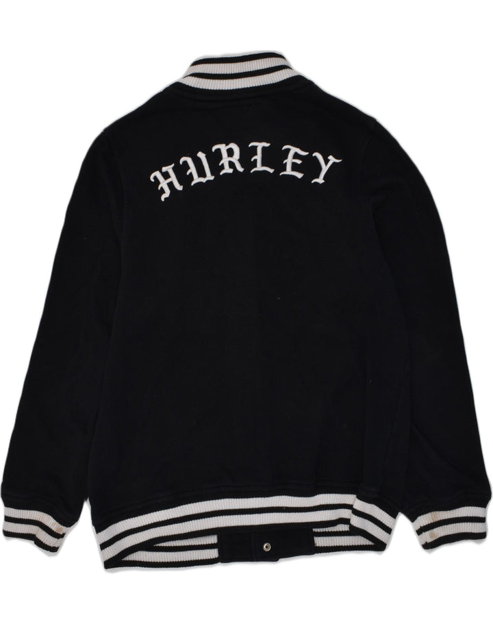 HURLEY Boys Graphic Varsity Jacket 11-12 Years Large Black Cotton