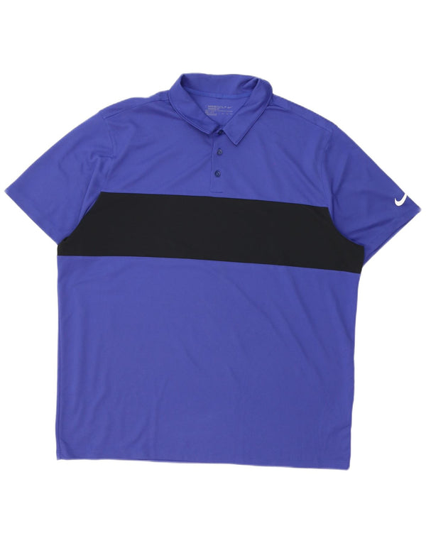 Nike Mens Dri Fit Standard Polo Shirt 2XL Purple Colourblock Polyester