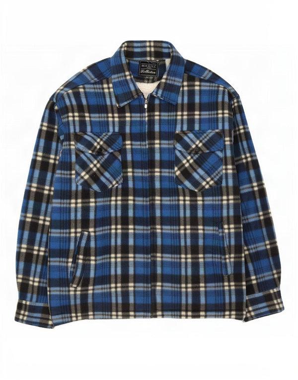 Magill Mens Sherpa Fleece Jacket UK 38 Medium Blue Plaid Polyester