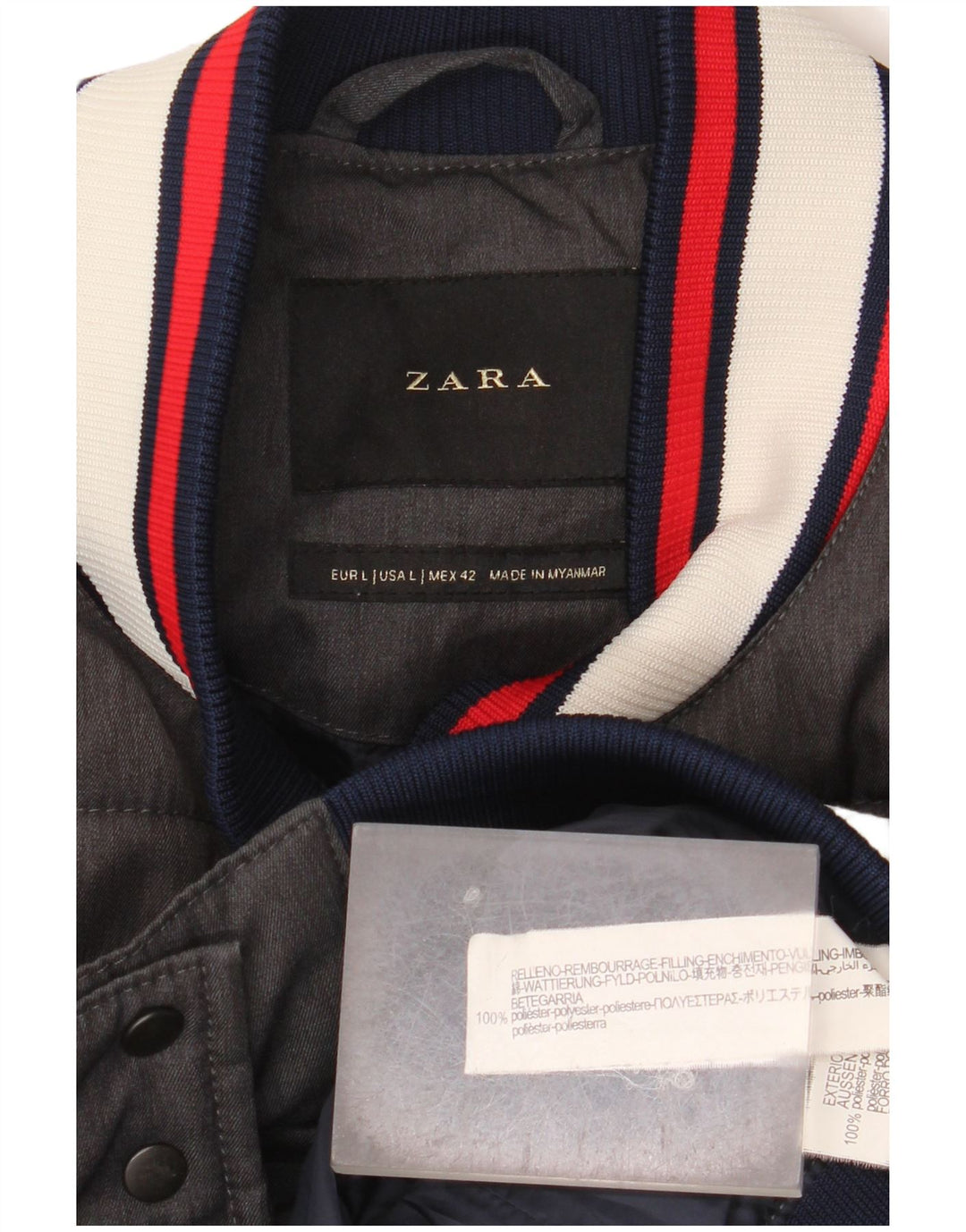 Zara Polstret Herrejakke UK 40 Stor Grå Polyester