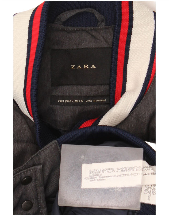 Zara Polstret Herrejakke UK 40 Stor Grå Polyester