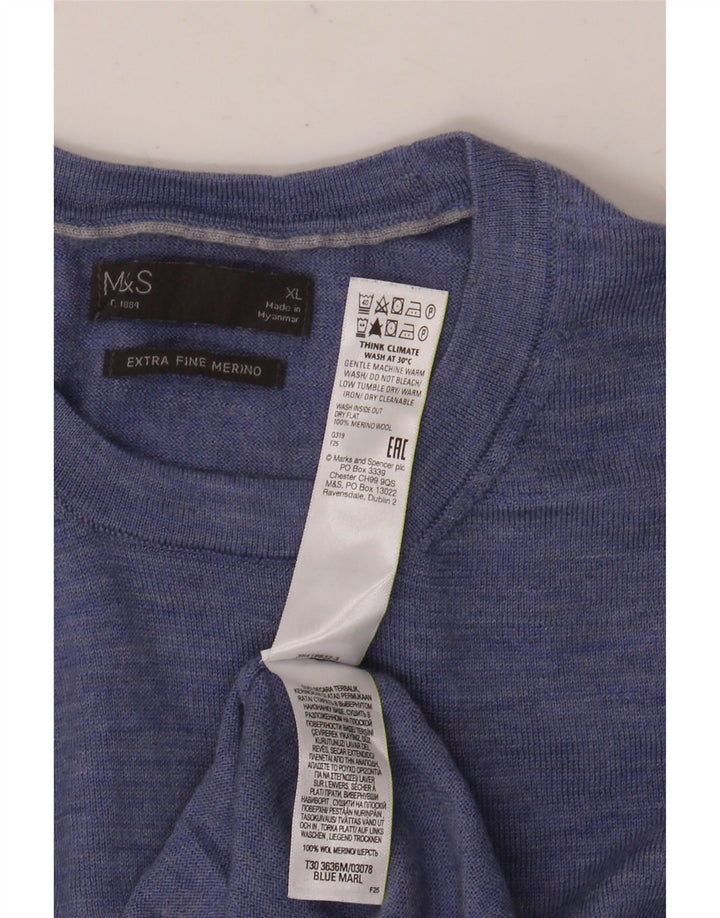 Maglione maglione girocollo da uomo Marks & Spencer XL lana merino blu