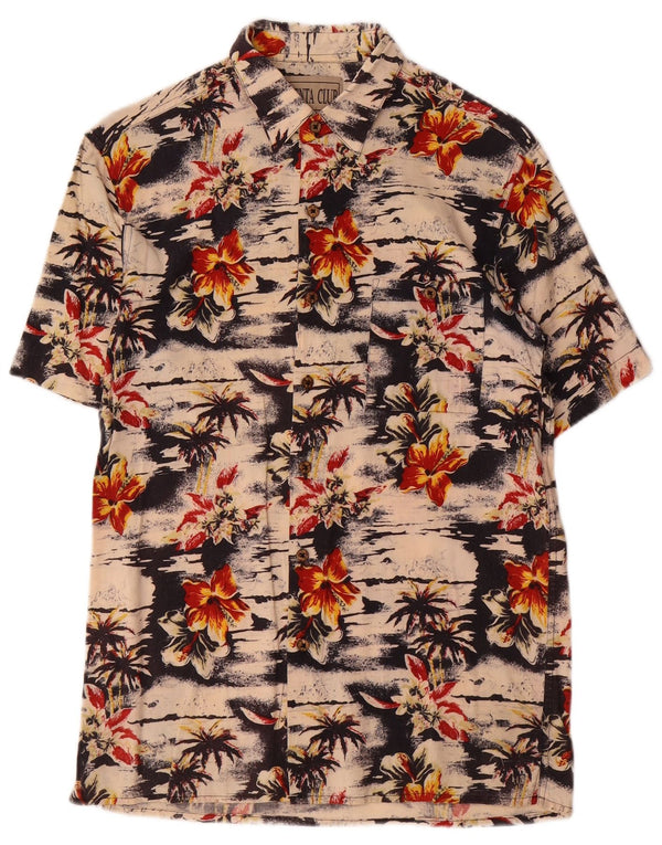 vintage Boys Chemise à manches courtes 12-13 ans Grand Beige Floral Hawaïen