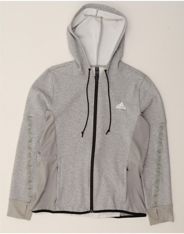 Pulover Adidas pentru femei, cu fermoar, cu glugă, UK 16/18, mare, gri, bumbac