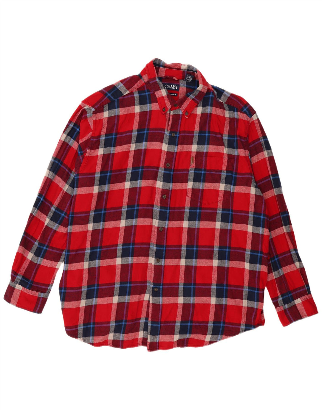CHAPS Mens Big Flannel Shirt 2XL Red Plaid Cotton