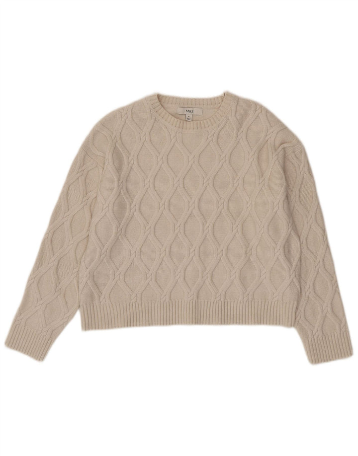 Marks & Spencer Womens Crop Boat Neck Jumper Sweater UK 14 Medium Beige