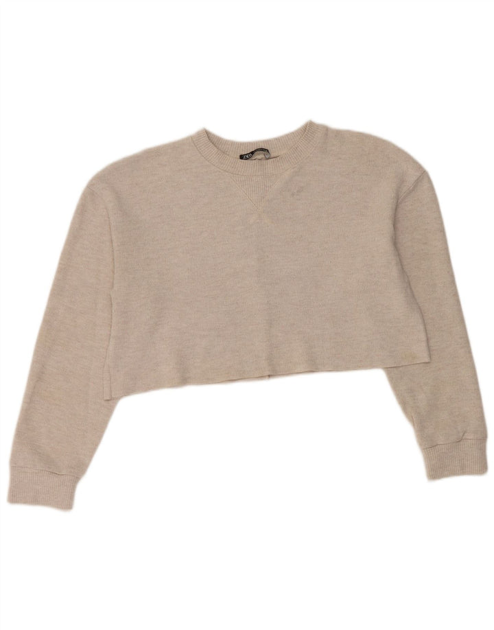 Zara Womens Crop Oversized Sweatshirt Jumper UK 10 Small Grey