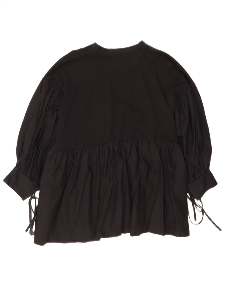 Zara Womens 3/4 Sleeve Blouse Top UK 14 Medium Black Cotton