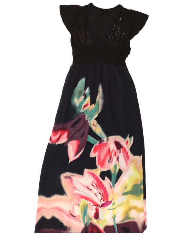 Desigual Womens Graphic Maxi Dress EU 42 Large Black Floral
