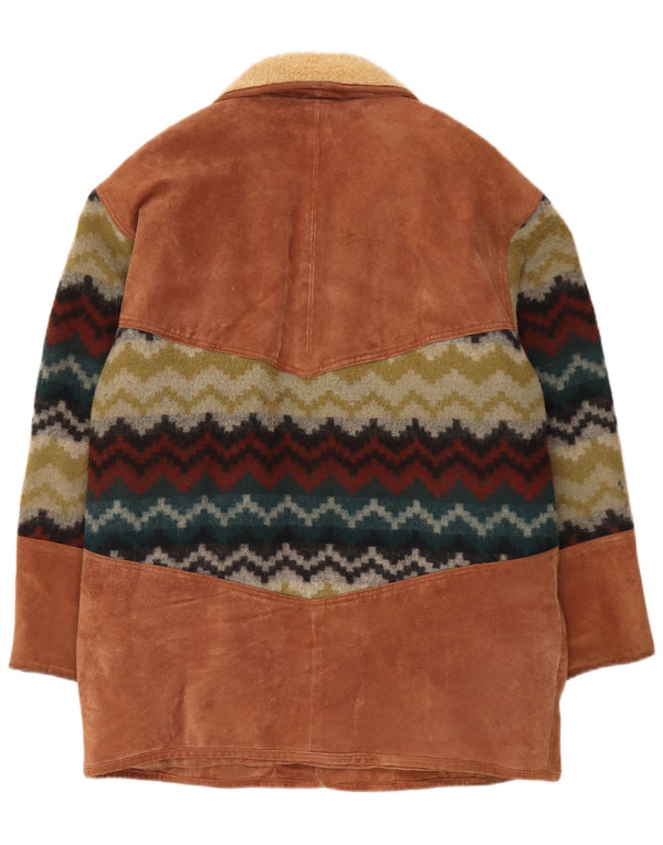Vintage Mens Suede Windbreaker Coat EU 50 Large Brown Geometric Leather