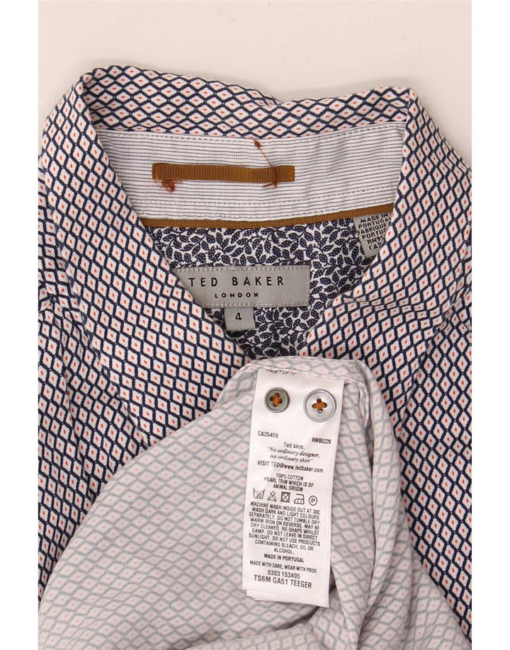 Ted Baker Mens Short Sleeve Shirt Size 4 Large Navy Blue Geometric Cotton