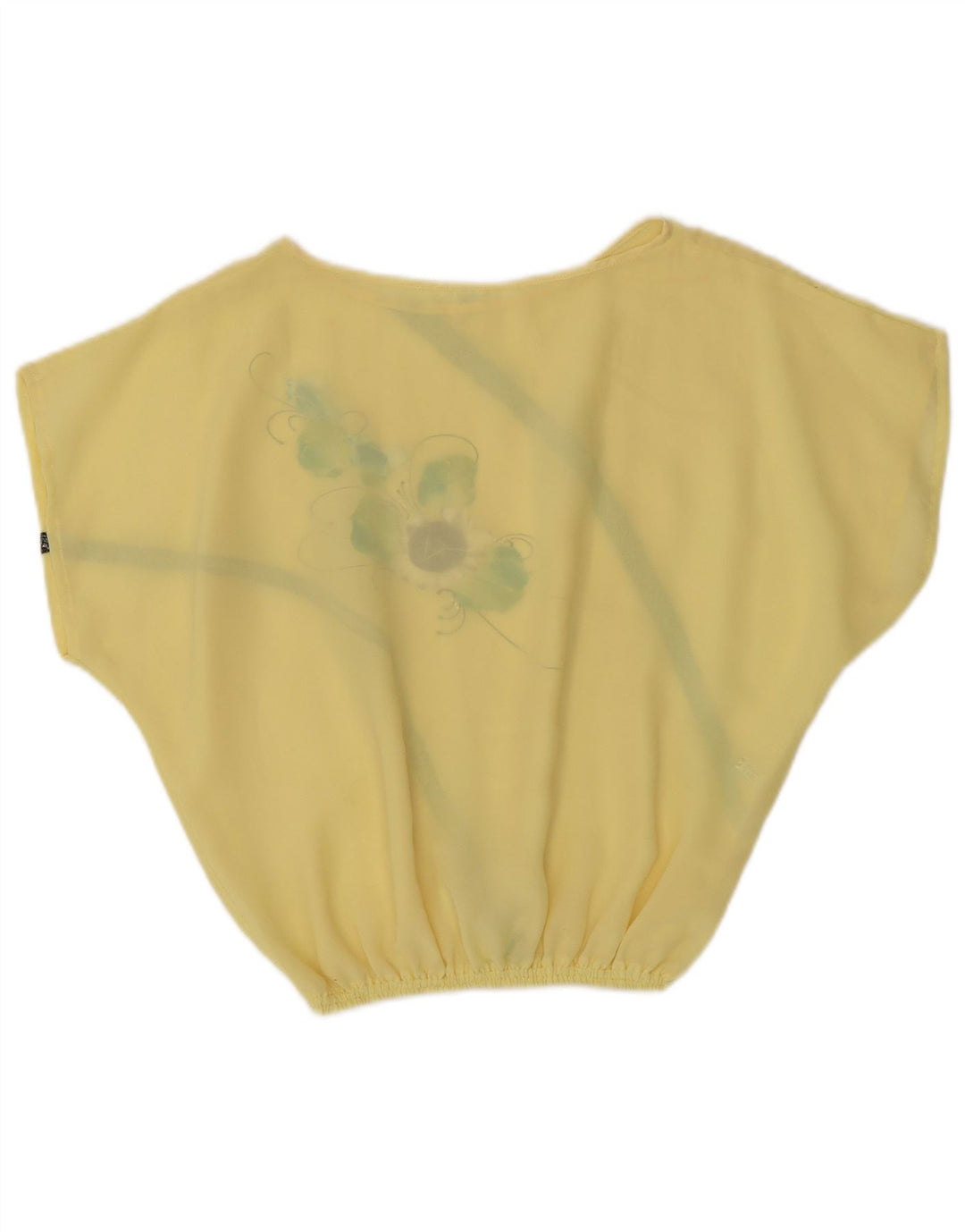 Vintage Womens Crop Bluse Top UK 14 Medium Yellow Floral Polyester