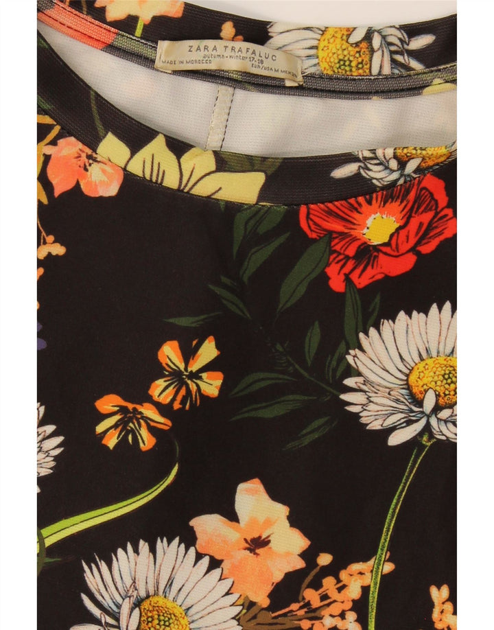 ZARA Womens Sheath Dress UK 14 Medium Black Floral Vintage Zara and Second-Hand Zara from Messina Hembry 