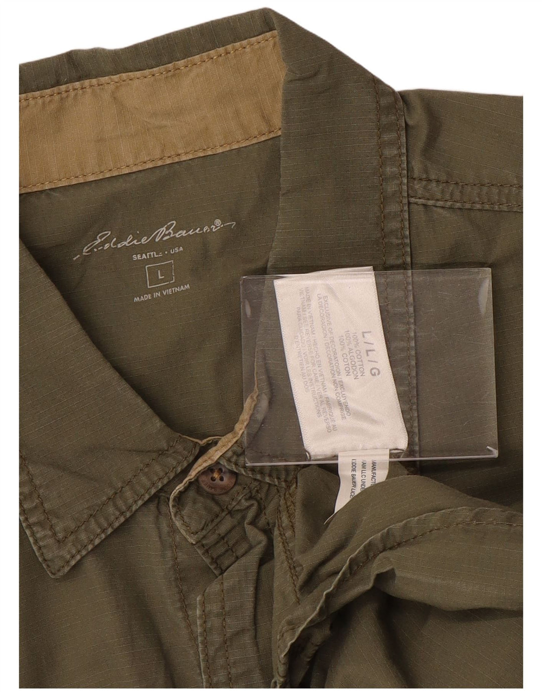 EDDIE BAUER Mens Short Sleeve Shirt Large Khaki Cotton