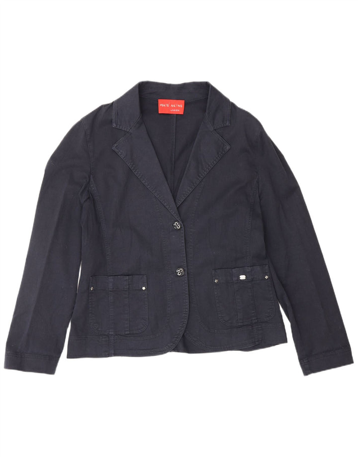 Giacca blazer da donna a 2 bottoni Perte by Krizia UK 14 grande cotone blu navy
