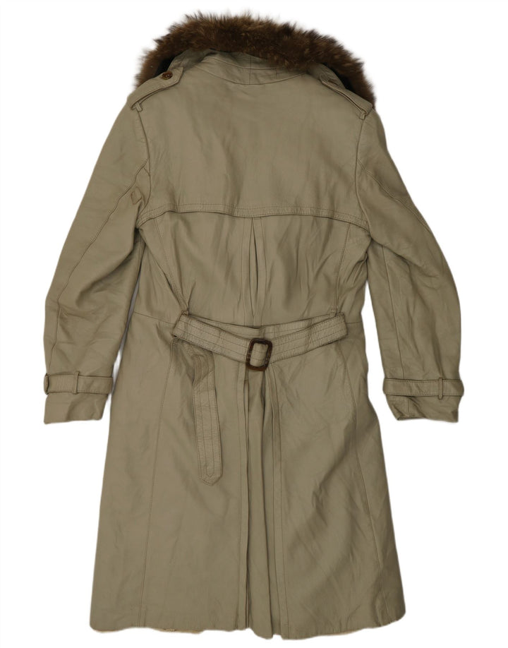 Vintage Womens Leather Coat UK 12 Medium Beige
