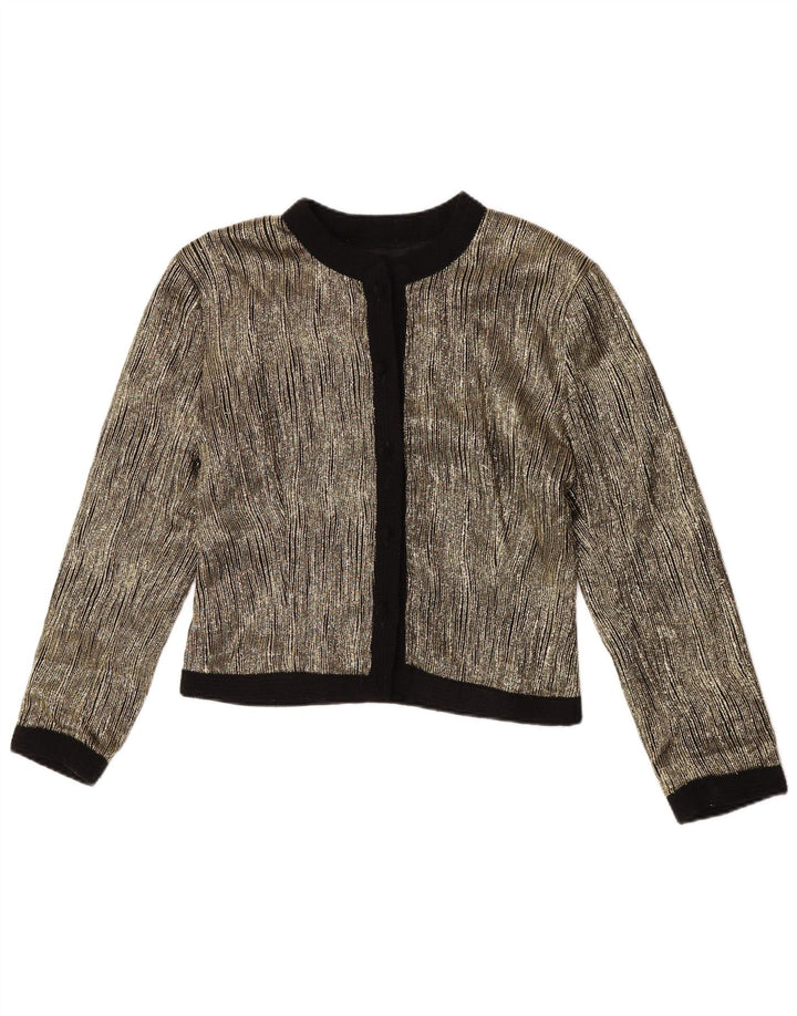 Vintage Womens Crop Blazer Jacket UK 14 Medium Gold Colourblock Acetate