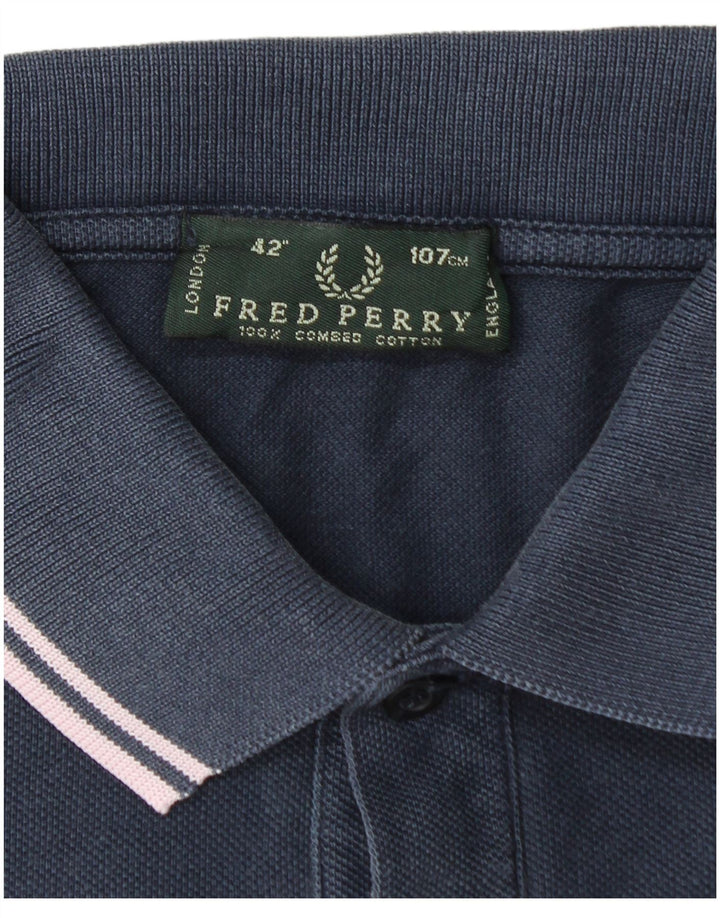 FRED PERRY Ανδρικό πουκάμισο πόλο μεσαίου μπλε βαμβακερό