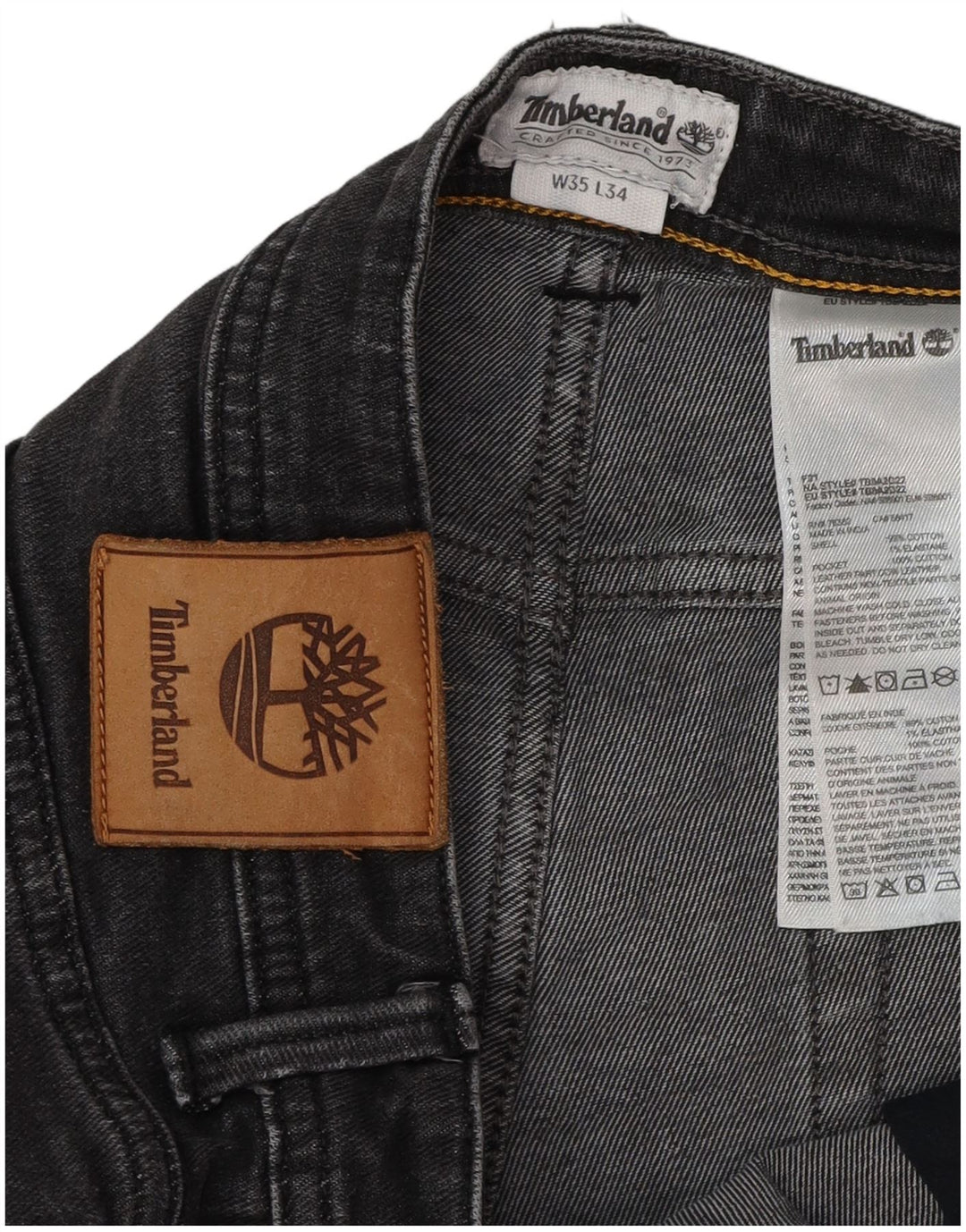 Timberland Mens Straight Jeans W35 L29 Black Cotton