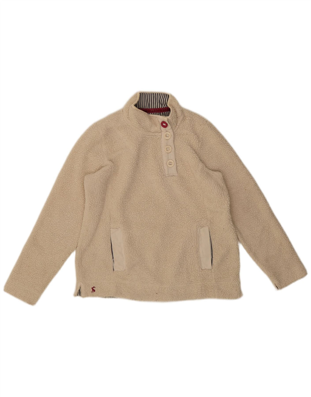 Joules Dame Button Neck Fleece Jumper UK 12 Medium Off White