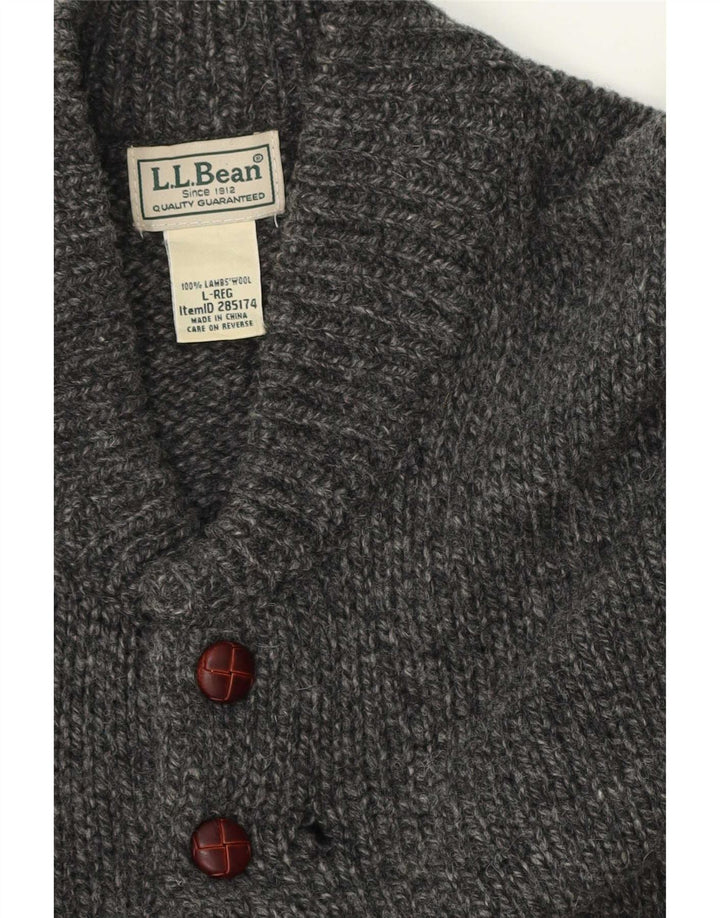 L.L.Bean Mens Button Neck Jumper Sweater Large Grey Flecked Lambswool