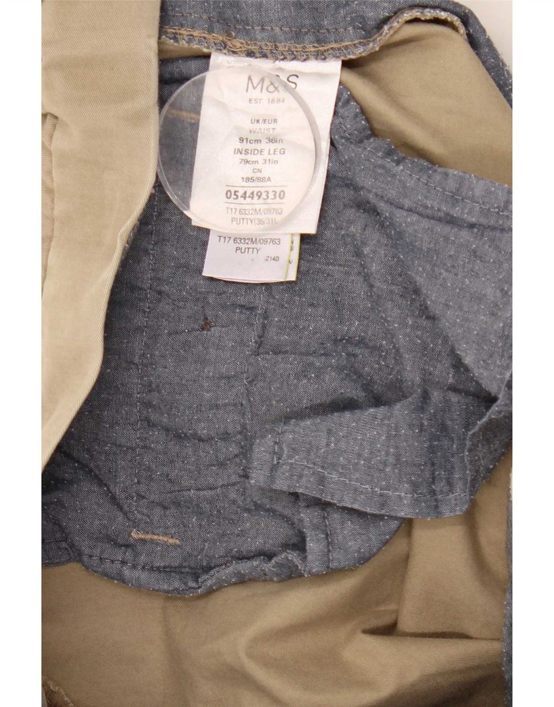 Marks & Spencer Mens Regular Fit Suit Trousers W36 L31 Beige Cotton