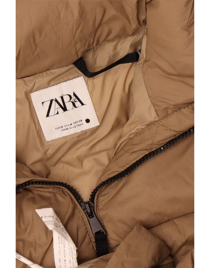 Zara Dame Hætte Oversized Polstret Jakke UK 14 Medium Beige Nylon
