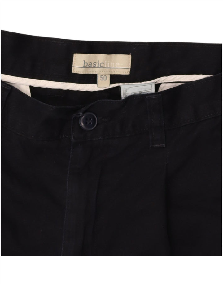 BASICLINE Mens Straight Cargo Trousers IT 50 Large W34 L32 Navy Blue