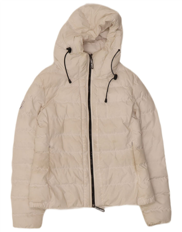 Superdry Polstret hættejakke til kvinder UK 12 Medium White Polyester