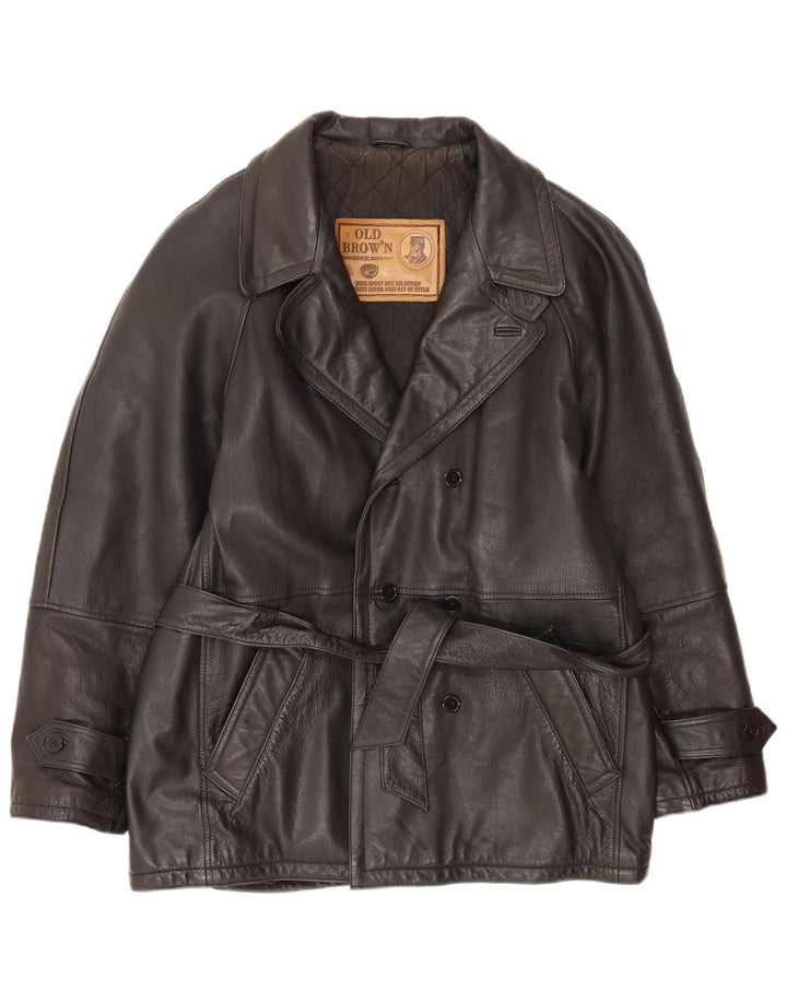 Chaqueta de cuero vintage para hombre IT 48 cuero negro medio