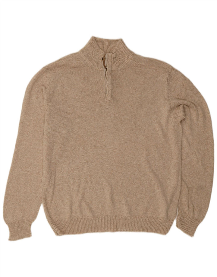 Massimo Dutti Jersey Hombre con Cuello Botonado Large Algodón Beige