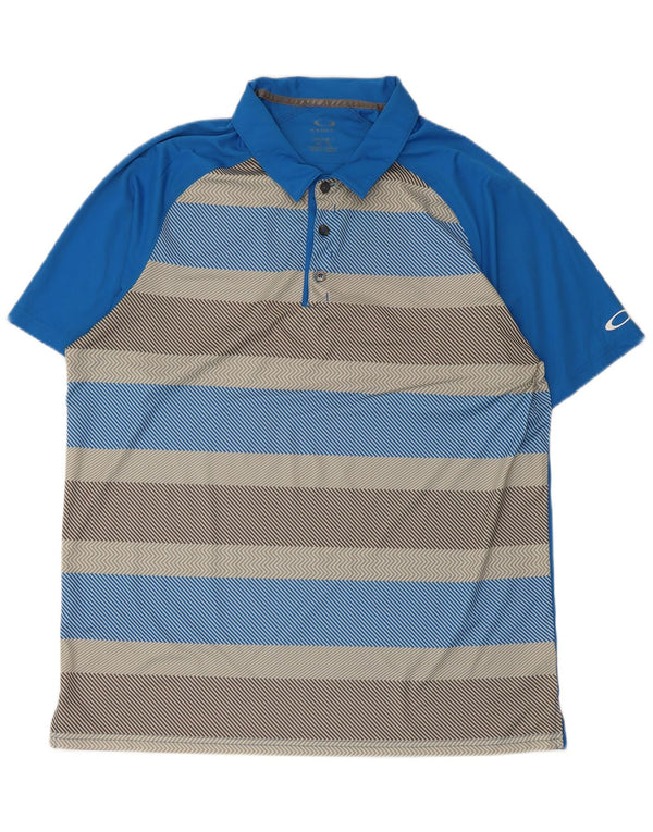Oakley Mens Polo Shirt XL Blue Striped Polyester