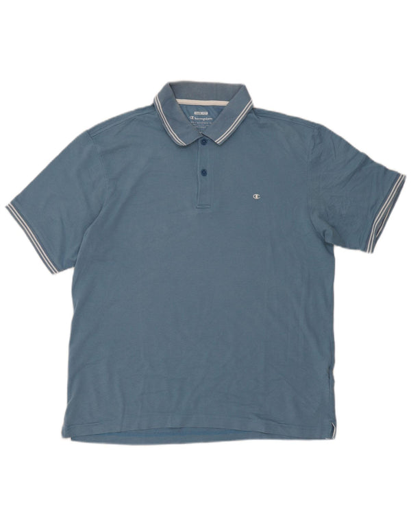 Champion Mens Easy Fit Polo Shirt XL Blue Striped Cotton