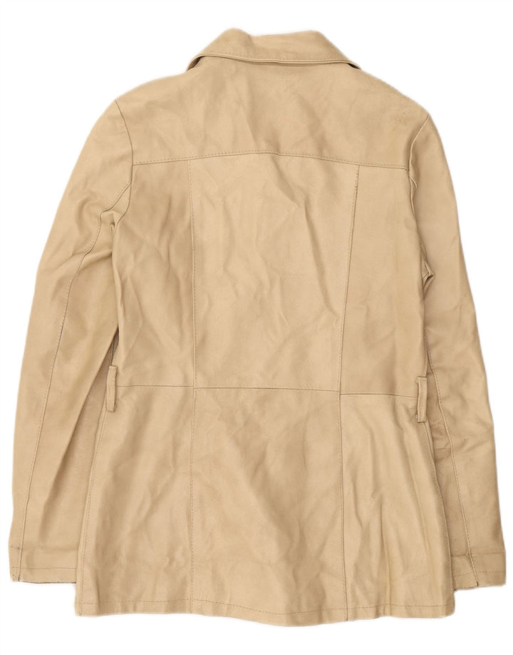 Viamaestra Womens Leather Jacket UK 12 Medium Beige Leather