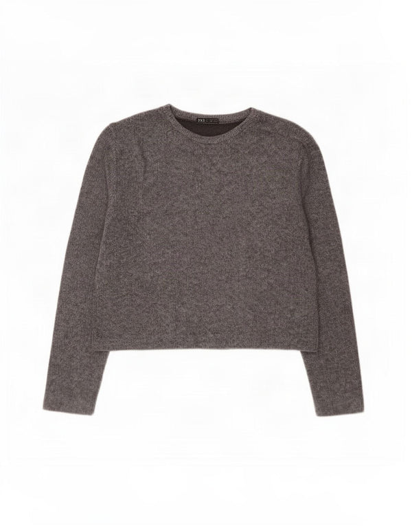 Zara Damen Crop-Pullover mit U-Boot-Ausschnitt, Gr. 16, Größe L, Grau, Baumwolle