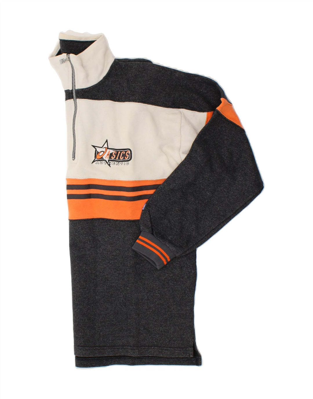 ASICS Mens Zip Neck Sweatshirt Jumper Large Black Colourblock Cotton