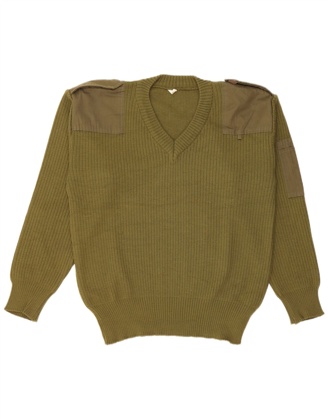 Vintage Mens Military V-Neck Jumper Sweater Medium Khaki