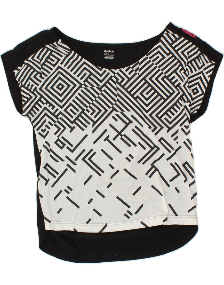 REEBOK Womens Abstract Pattern Blouse Top UK 8/10 Small Black Vintage Reebok and Second-Hand Reebok from Messina Hembry 
