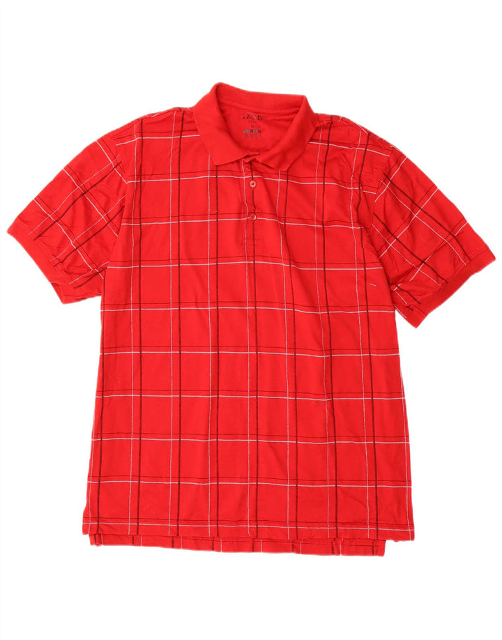 IZOD Mens Golf Polo Shirt Medium Red Check Cotton