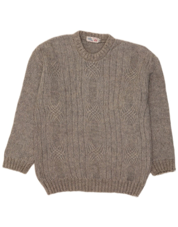 Vintage Mens Crew Neck Jumper Sweater XL Grey Geometric