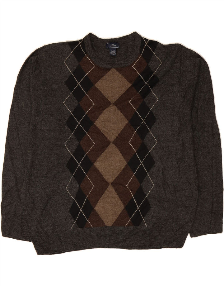 DOCKERS Mens Crew Neck Jumper Sweater 2XL Grey Argyle/Diamond Acrylic