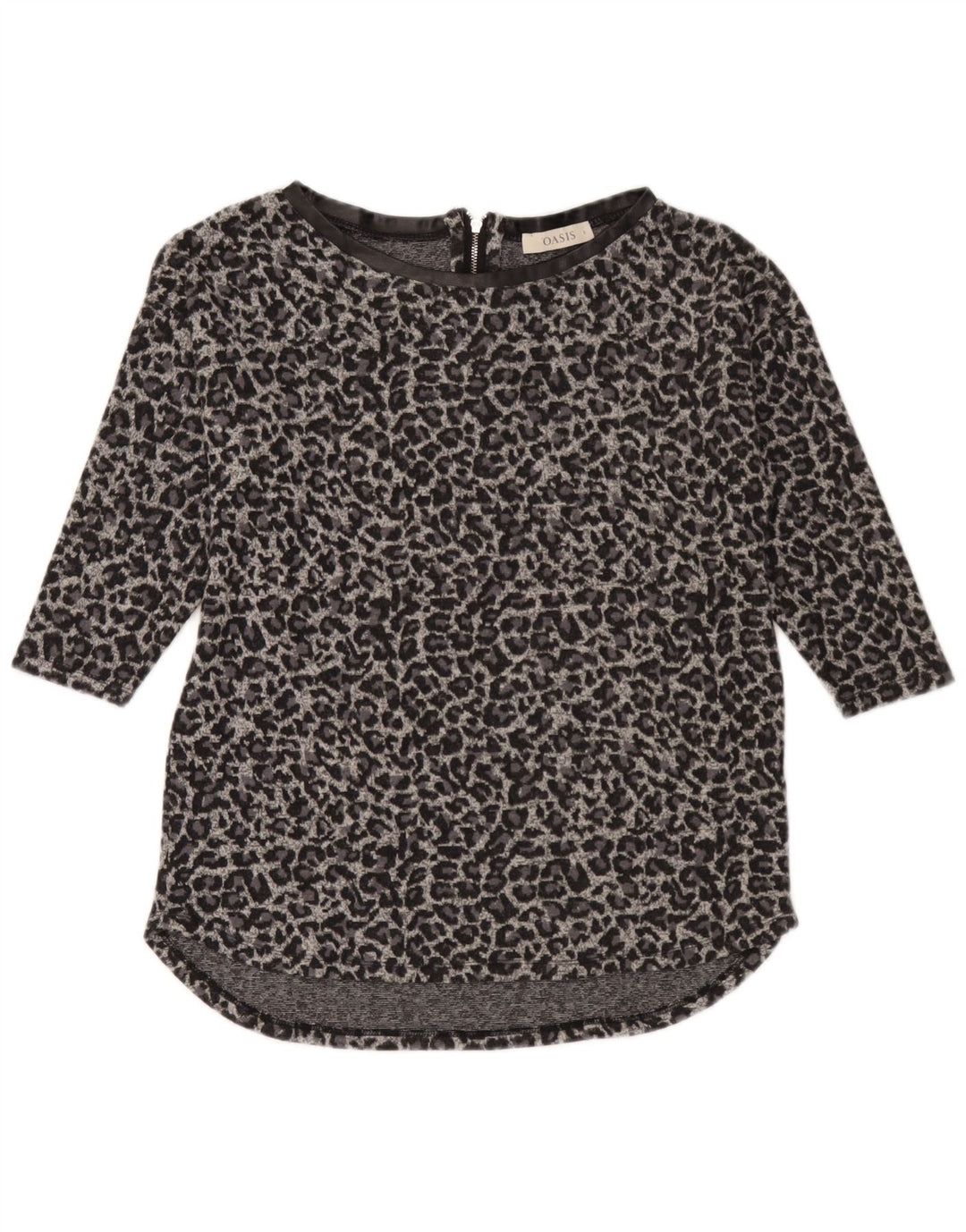 Oasis Womens 3/4 Sleeve Tunic Top UK 10 Small Grey Animal Print Polyester
