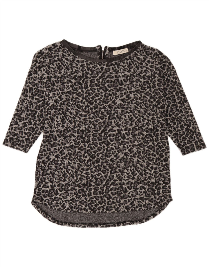 Oasis Womens 3/4 Sleeve Tunic Top UK 10 Small Grey Animal Print Polyester