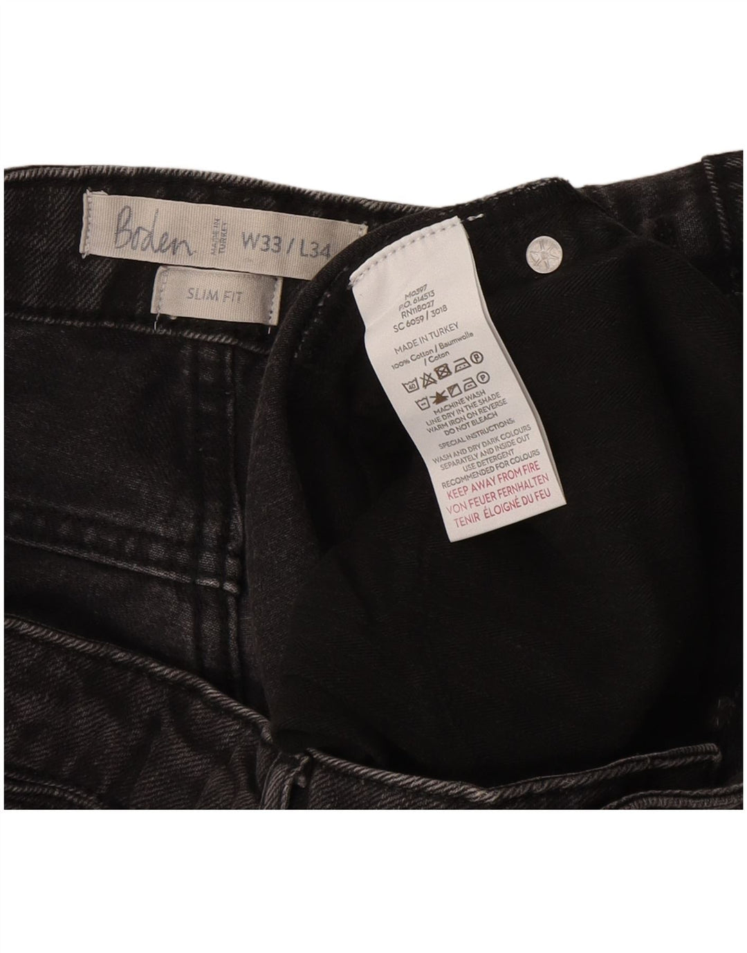 Boden Mens Slim Jeans W33 L34 Grey Cotton