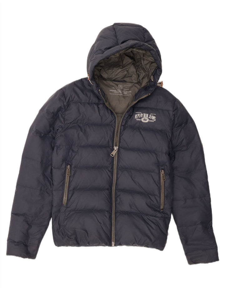 Replay Herre hættepolstret jakke UK 38 Medium Navy Blue